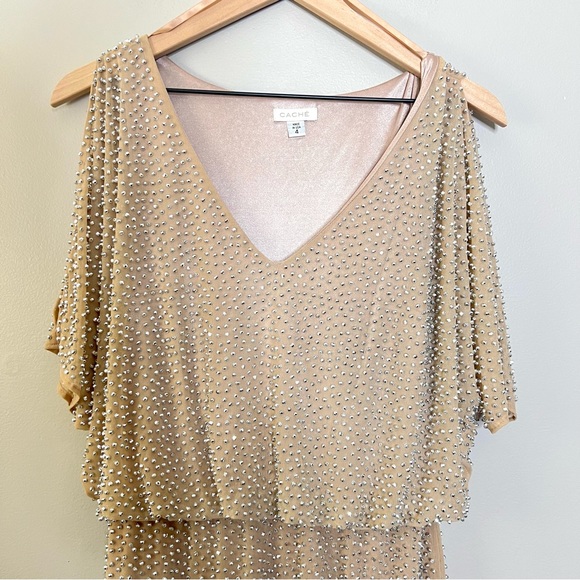 CACHE embellished nude dress, mini, sparkle size 4 - Picture 2 of 12